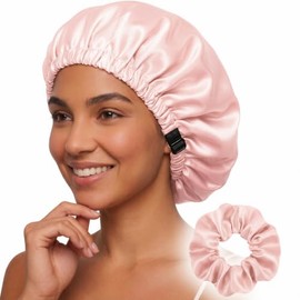 Adjustable Double Layer Silk-Satin Hair Bonnet for Sleeping Women – Anti-Frizz Curly Hair Sleep Cap, Hair Protector for Night, Moisture Retention Soft