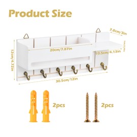 Dokeno Key Rack with Shelf, Wooden Key Rack with 6 Hooks, Key Hook Wall Mount, Key Holder Decorative, Organiser for Letters, Key Rack for Entrance, Living Room, Hallway, Office