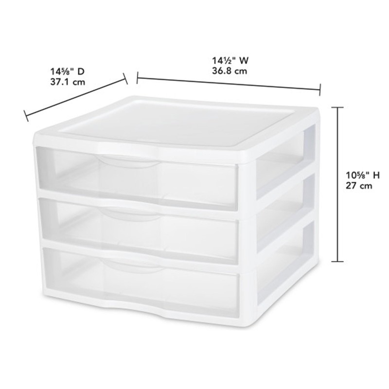 Sterilite 3-Pack Wide 3 Drawer Unit, Plastic Desktop Organizer with