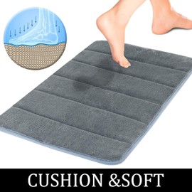 Gifoto Bath Mat, Non-Slip Bathroom Rugs, Washable, Absorbent, Soft, Fluffy Bathroom Rug for Bathroom, Bathtub, Shower, Living Room, Bedroom (40 x 60 cm, Grey)