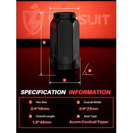 Sposuit M14x1.5 Lug Nuts - Replacement for 2007-2013/2017-2024 Acura MDX, 2009-2014 TL, 2017-2024 NSX - Closed End Black Lug Nut(20 Pcs)