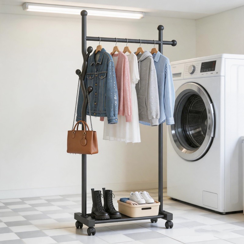 MYUPDALIN Freestanding Garment Rack with Wheels, Rolling Clothes Rack with