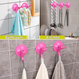 Antimbee Shower Suction Cup Hooks, 10 Pack Removable Glass Wall Holder Hook, Small Suction Utility Hook for Bathroom Kitchen Decor, Up to 11 lbs on Smooth Surface-2 Hooks Design (Berry Pink)