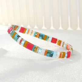 KELITCH Stretch Bracelets Colorful Stackable Tila Bead Bracelets Women Friendship Bracelets Bohemian Jewelry (Colorful 07B)