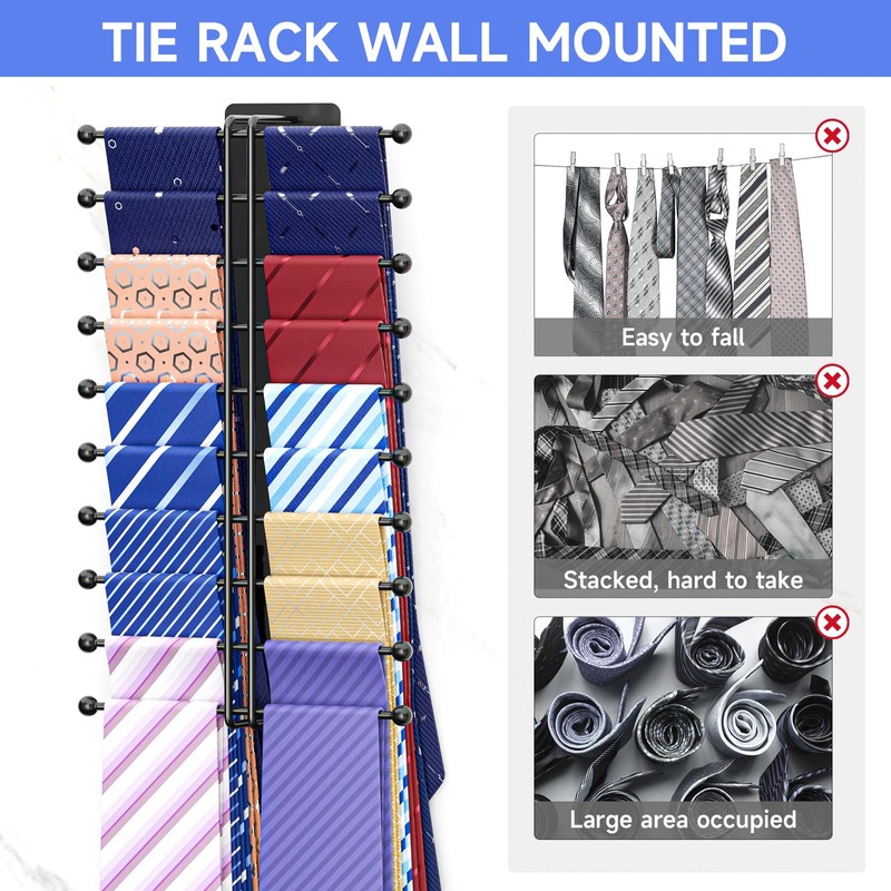 Tie Rack Wall Mounted, Tie Organizer for Men, Tie Rack