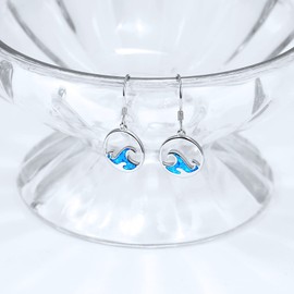 Blue Opal Wave Drop Earrings 925 Sterling Silver Ocean Sea Wave Dangle Earring Ear Jewellery Dangler Birthday Gifts For Women