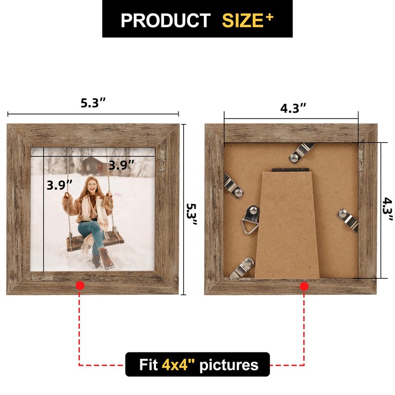 TOFOREVO 4x4 Picture Frames Set of 6 Rustic Wood Grain