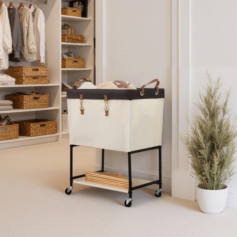 StorageWorks Laundry Cart, 2 Tier Rolling Basket with Wheels, 29