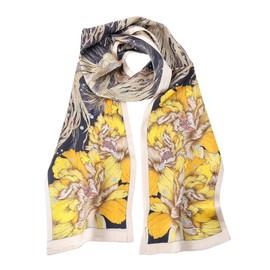 MEISEE 100% Mulberry Silk Scarf for Women 59”*6.3” Long Headscarf Neck Scarf Hair Wraps and Shawls with Gift Packed (Black+yellow flowers)