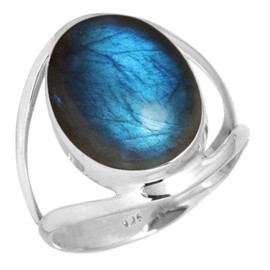 Jeweloporium 925 Sterling Silver Ring for Women Size S 1/2 Gray Genuine Labradorite Stone Costume Silver Ring Vintage Jewelry