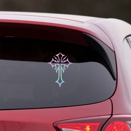NBFU Decals God Cross Outline Silhouettes 3 (Holographic Opal Purple) (Set of 2) Premium Waterproof Vinyl Decal Stickers for Laptop Phone Accessory Helmet Car Window Bumper Mug Tuber Cup Door Wall