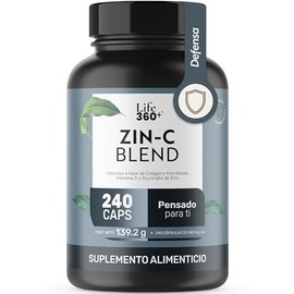 LIFE 360+ Zin-C Blend | 240 Cápsulas | Colágeno Hidrolizado, Vitamina C y Gluconato | Adicionado con Estearato de Magnesio | Suplemento Alimenticio | 