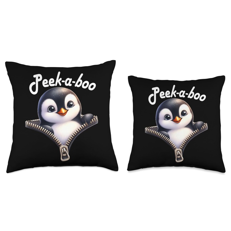 Funny - Peek-a-boo - Penguin Throw Pillow