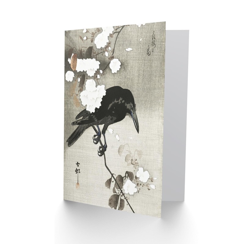 Artery8 Ohara Koson Japanese Art Card Crow With Cherry Blossom