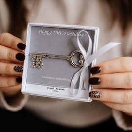 18th Birthday Metal Key in white presentation box