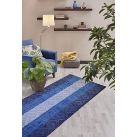 Custom Size Hallway Runner Rug, Slip Resistant, 26 Inch Wide X Your Choice of Length, Meander Blue, 26 Inch X 24 feet