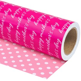 WRAPAHOLIC Reversible Mother's Day Wrapping Paper - Mini Roll - 17 Inch X 33 Feet - Happy Mother's Day and Polka Dot Design, Perfect for Party, Holiday, Wedding, Baby Shower