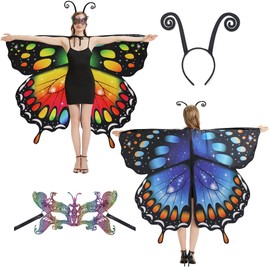 Firecos Butterfly Costume Women's Butterfly Wings with Tentacle Mask for Carnival Double Sided Starry Sky Butterfly Cape Cosplay for Adults