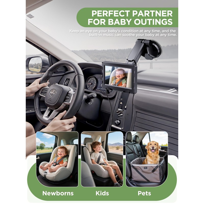Wireless Baby Car Camera - 40 Hours Rechargeable Battery with