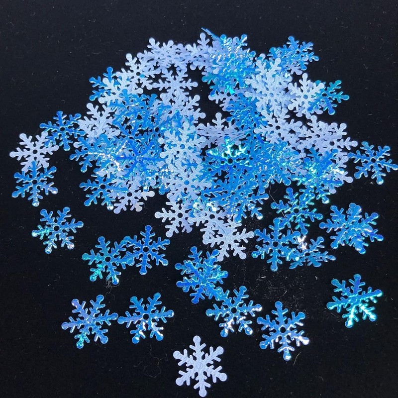300 Pcs Blue Christmas Snowflake Ornaments Plastic Glitter Snow Flakes