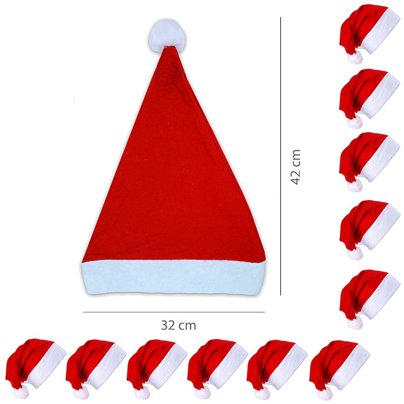 Roomando 12 x Santa Hat Christmas Hat Red with Bobble