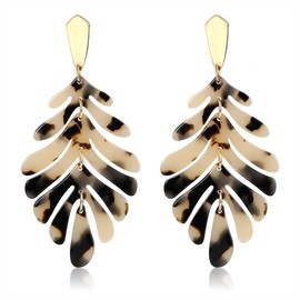 ARATLENCH Acrylic Pendant necklace Earrings – Long Statement Leaf Charm Necklace Tortoise Resin Palm Leaf Earrings Fashion Necklaces Earrings for Women(Leopard-earrings)