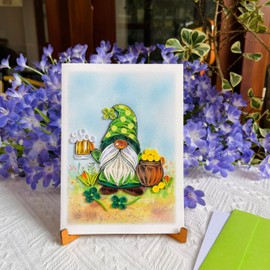KingKraft St. Patrick's Day Card, Green Gnome Quilling Card, Artful Holiday Greeting Card, Handcrafted St Patrick Day Card, Vintage Saint Patrick's Card for Family, Friend, Blank Inside with Envelop