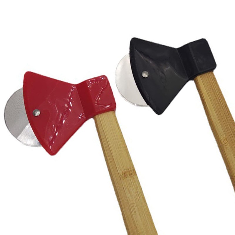 Axe Pizza Cutter with Bamboo Handle and Sharp Rotating Blade