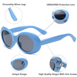 aisswzber Clout - anteojos de sol ovaladas estilo retro clásico Kurt Cobain redondas, Azul, Blue