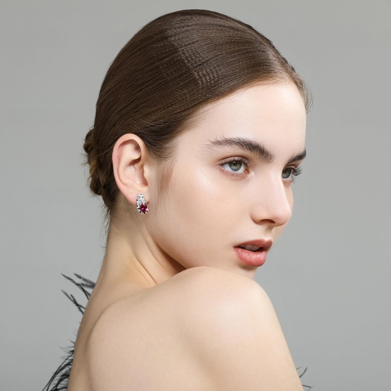 ER1-4-0002(RED) 925 Created Ruby Earrings