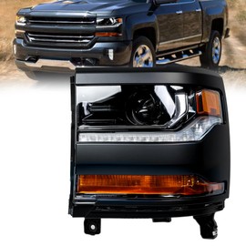 AUTNZE HID/Xenon Headlight Assembly Compatible With 2016 2017 2018 Chevy Silverado 1500 Headlamp Black Housing Replacement Head Light Left Driver Side