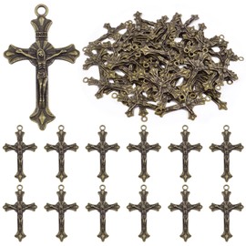 50 Pieces Religious Cross Charms Tibetan Alloy Jesus Ankh Crucifix Cross Dangle Pendants for DIY Jewelry Making Supplies Easter Gifts, Antique Bronze