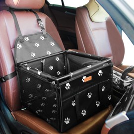 BYGD Pet Dog Booster Seat, with 12 PVC Upgraded Support Tubes and Clip-On Safety Leash, Breathable and Foldable Pet Car Basket, Stable Suitable for Small and Medium Pets