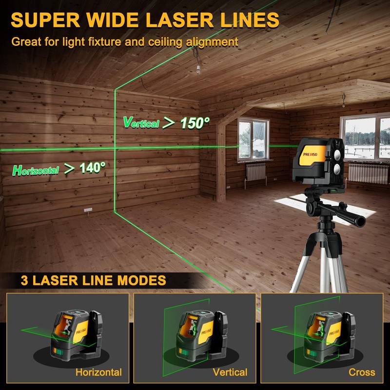 Prexiso Laser Level with Tripod, IP54 Professional 150 Wide Angle