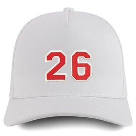 Trendy Apparel Shop Number 26 Varsity Font Embroidered 5 Panel Structured Snapback Cap - White