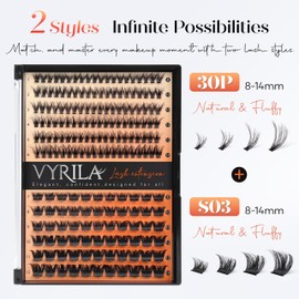 Lash Clusters-VYRILA 0.07mm Wispy Eyelashes C Curl Eyelash Clusters 8-14mix Individual Lashes Extension DIY at Home (30P+S03 186pcs-8-14mix)