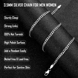 Toptrend 3.5mm Silver Tone Chains for Men, Mens Necklace Chains Stainless Steel Cuban Link Chain Necklace for Men and Boys, Mens Chain 28 Inch