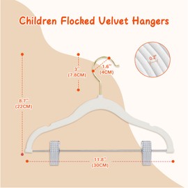 Stormix Baby Hangers, 24 Pack Pants Hangers with Clips, Non-Slip Clothes Hangers, Heavy-Duty Kids Hangers for Shirts, Pants, Skirts, Dresses, Jackets, Coat White (Gold Hook)