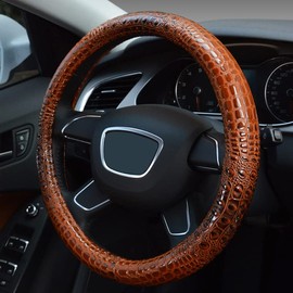Premium Leather Steering Wheel Cover with Air Holes – Non-Slip Rubber Grip, Universal Fit for Cars (Brown)