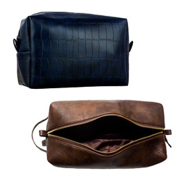 RUBAB MEN Toiletry Bag Set, Vegan Leather, Navy & Tan, 9 x 8 x 4 inches, Waterproof Travel Kit, 2 Pack