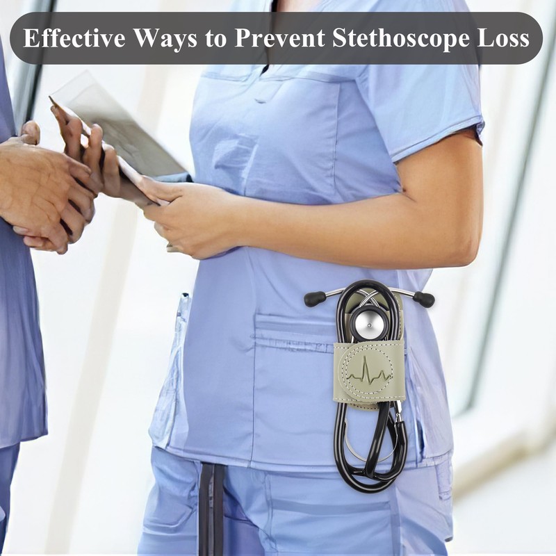 Czzmy PU Leather Stethoscope Holder with Clip for Belt, Stethoscope