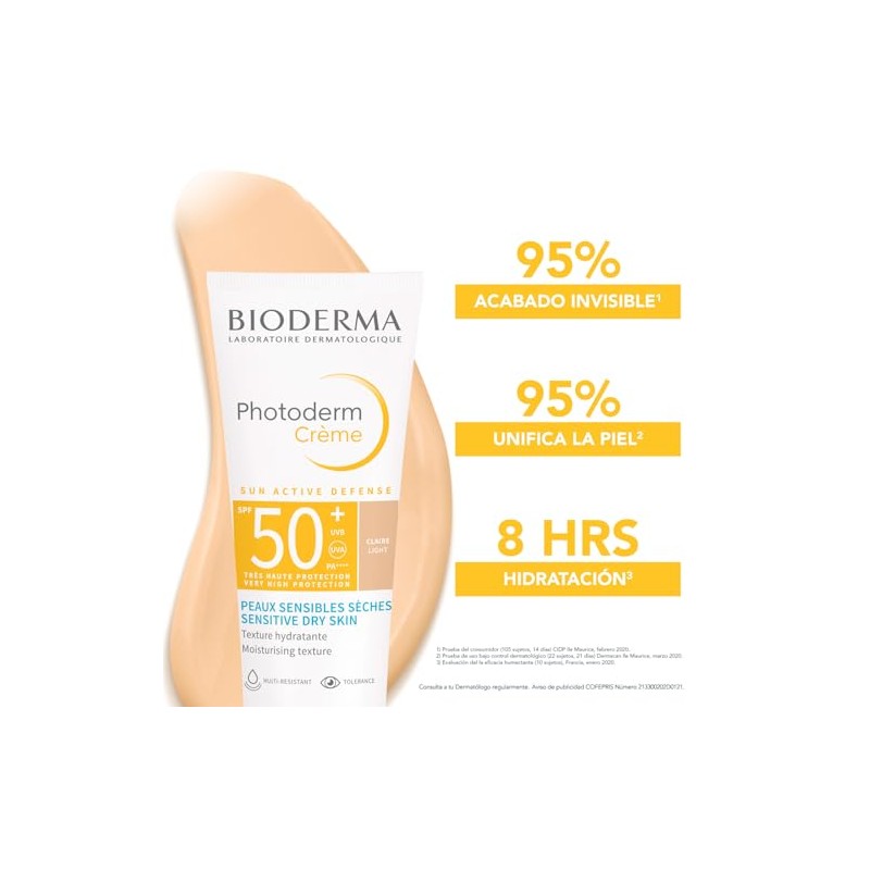 BIODERMA, Protector Solar, Photoderm Max Crema Tono Claro, FPS50+, Acabado