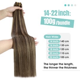 YoungSee Sew in Extensions Dark Brown Mix Caramel Blonde Weft Hair Extensions Human Hair Brown Highlight Sew in Hair Extensions Human Hair Hand Tied Weft Hair Extensions Double Weft 16Inch 100G