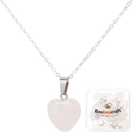Beebeecraft 1 Box 10Pcs Heart Pendant Necklace Natural Rose Quartz Geometry Stone Heart Shape Pendant Crystal for Women Gift