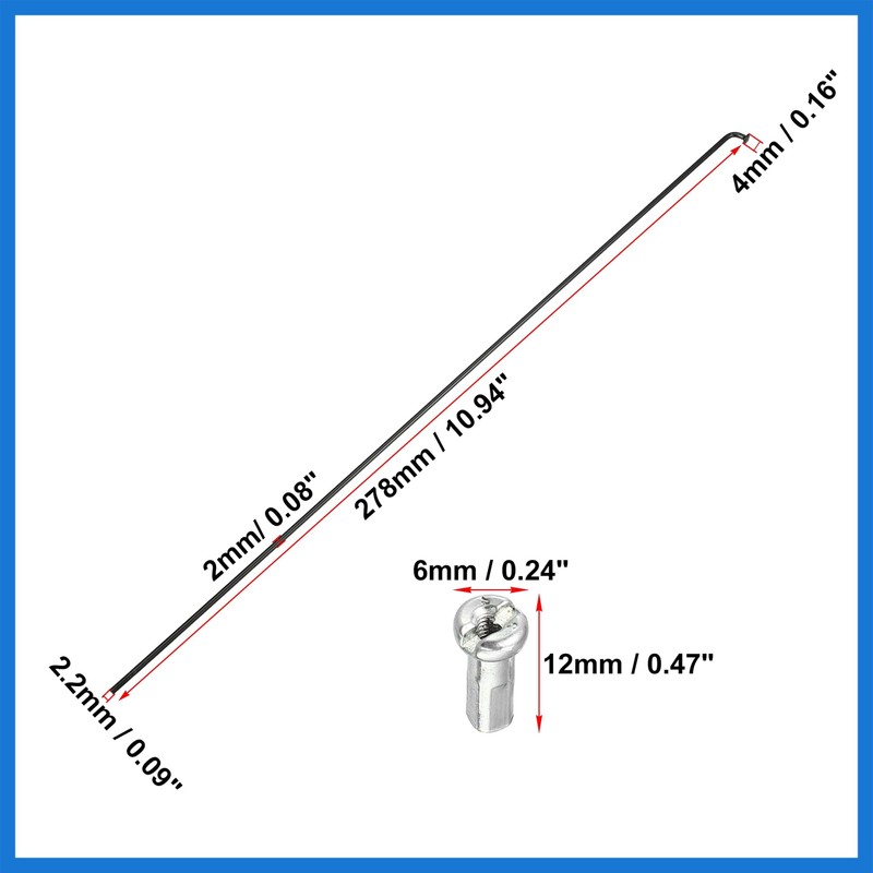 VekAuto 40 Pcs Bicycle Steel Spokes 14G Bike Spoke 278mm