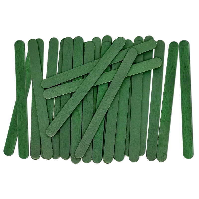 CraftySticks- 100 Pack 4.5 Inch Green Painted Popsicle Sticks, Wood
