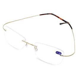 V.W.E. Lightweight Slim Rimless Wire Reader - Flexible Reading Glasses With Anti-reflective AR Coating (Gold, 1.50)