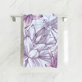 senya Toalla de mano de lirios morados y libélulas, ultra suave, de lujo, para baño, 30 x 15 pulgadas