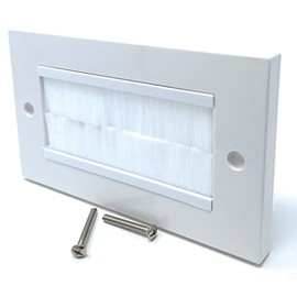 White Brush Plate Faceplate Wall Mounted Installation Tidy Cable Pass Through Insert for Wires and Cable Access (Double 86 x 146mm, White)