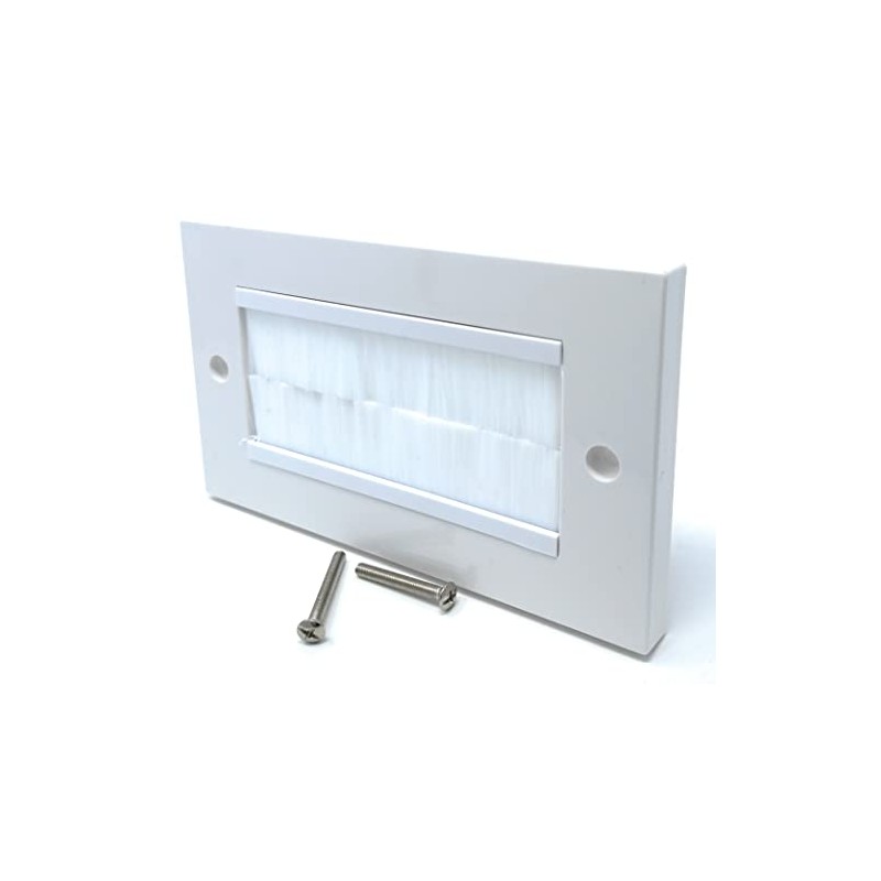 White Brush Plate Faceplate Wall Mounted Installation Tidy Cable Pass